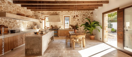 Use of natural materials like wood and stone. contemporary Spanish kitchen 