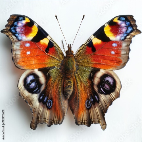 Vibrant and diverse butterflies flutter gracefully against a pristine white backdrop, creating a kaleidoscope of colors and patterns. photo