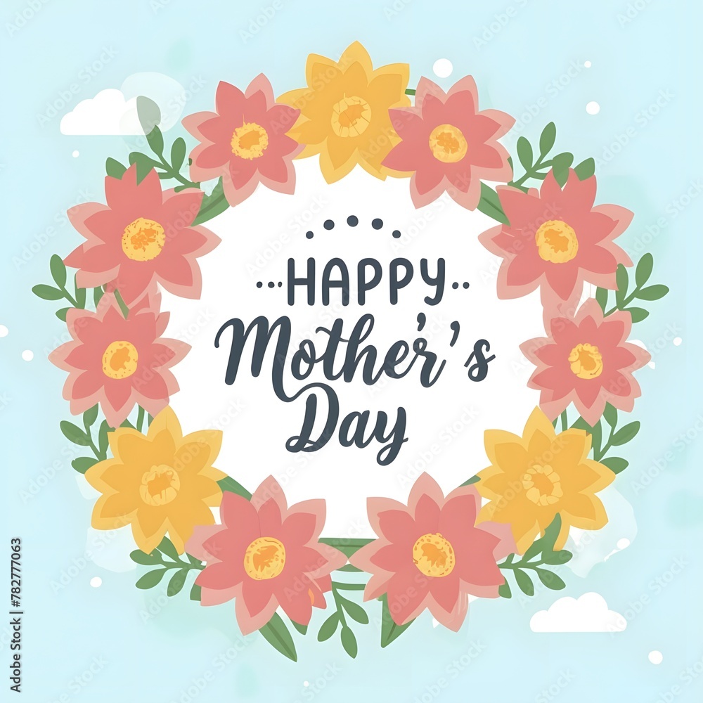 a wreath of flowers with the words happy mothers day. a wreath of flowers with the words happy mothers day.