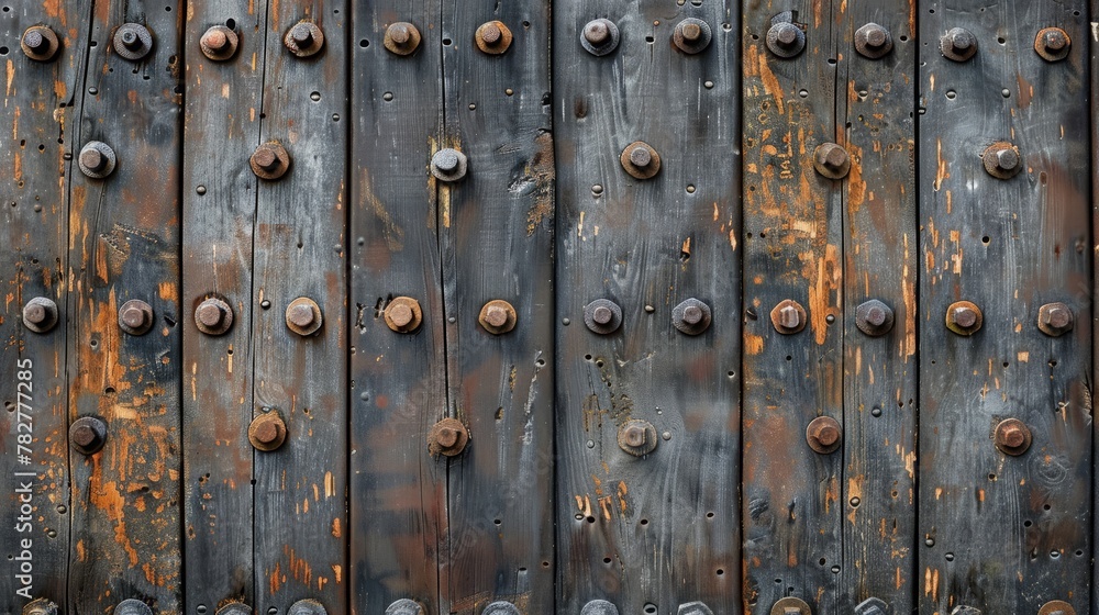 Detailed view of a metal door adorned with rivets. Wallpaper. Background.