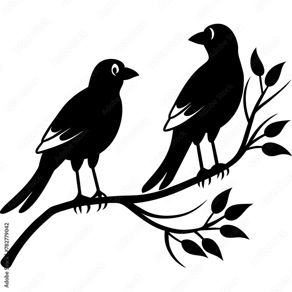 Obraz premium Bird on a branch vector illustration.