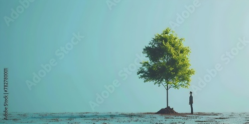 A lone individual planting a thriving tree representing growth and sustainability in business