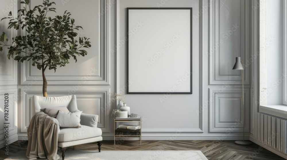 Mockup poster frame close up in interior background, 3d render. Living wall Mockup poster frame close up in interior background, 3d render. Living wall