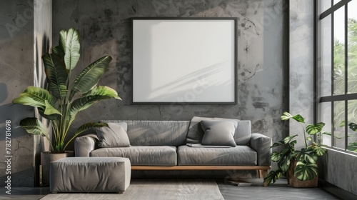 Mockup poster frame close up in interior background, 3d render. Living wall © Mentari