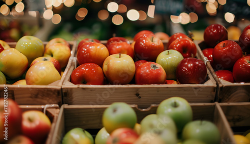 Apples on supermarket apple shelves display retail store organic local farmers food fruits healthy eating fresh supply shopping market tasty natural gmo genetically modified vegetarian juicy fruit