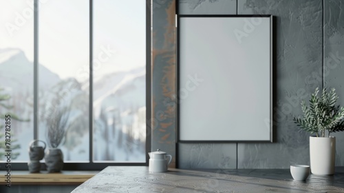 Fototapeta Naklejka Na Ścianę i Meble -  Mockup poster frame close up in interior background, 3d render. Living wall