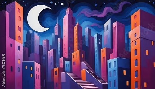 Cubism in the Night: Vibrant Urban Symphony