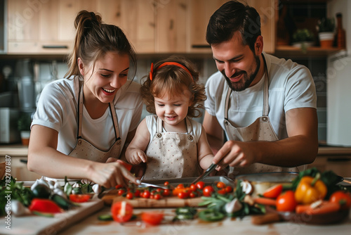 Family cooking in modern kitchen together, Happy family.