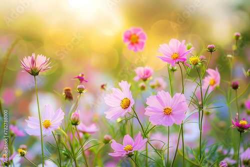 Dreamy meadow of wildflowers with a focus on colorful cosmos, a delight for allergy sufferers