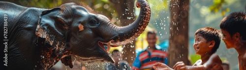 The shared smiles between a young elephant and onlookers photo