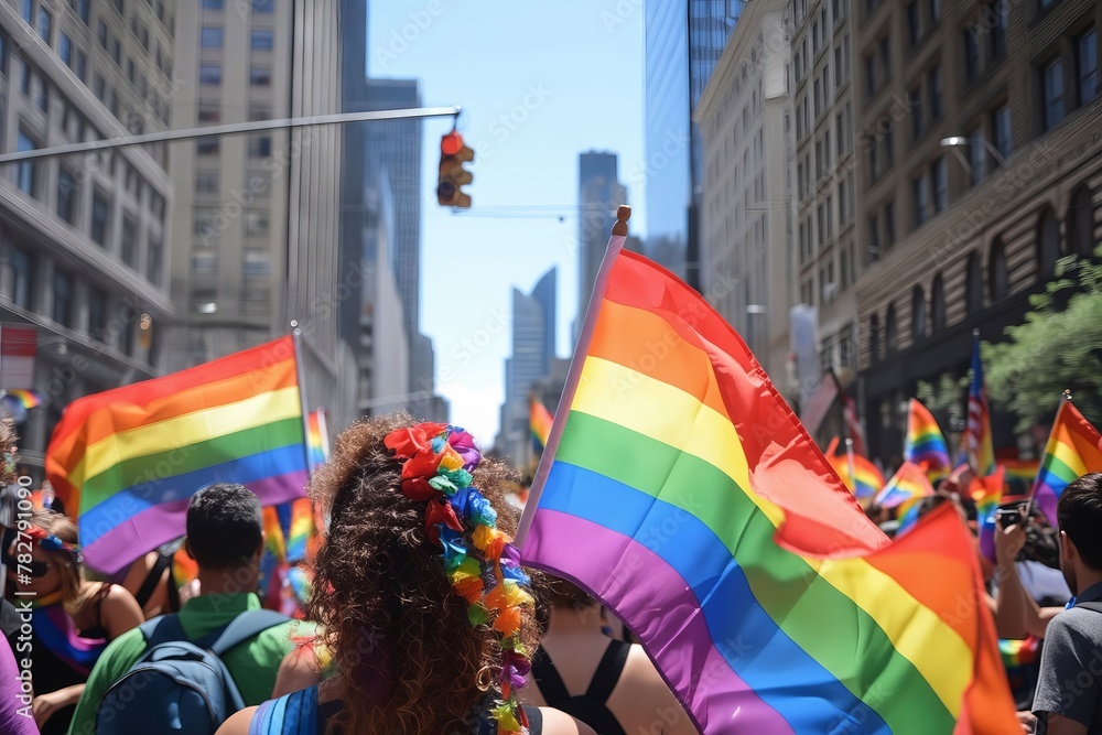 A group of people are holding rainbow flags. LGBT Pride. A group of people are holding rainbow flags. LGBT Pride.