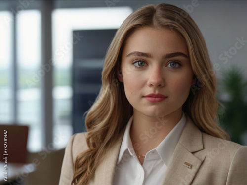 Business Woman in Cream Business Suit