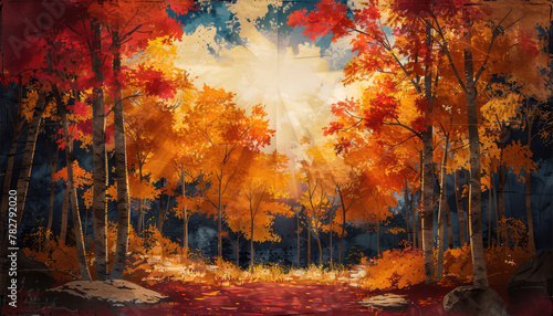 Witness nature s vibrant palette come to life as trees don their autumnal robes of crimson  gold  and amber  creating a tapestry of color that ignites the senses