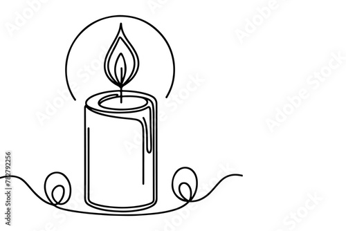 Continuous one black line drawing of candle light outline doodle vector illustration isolated on white background.