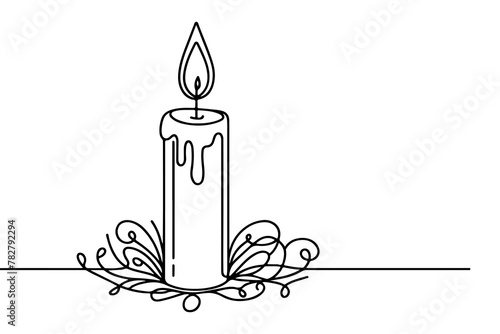 Continuous one black line drawing of candle light outline doodle vector illustration isolated on white background.