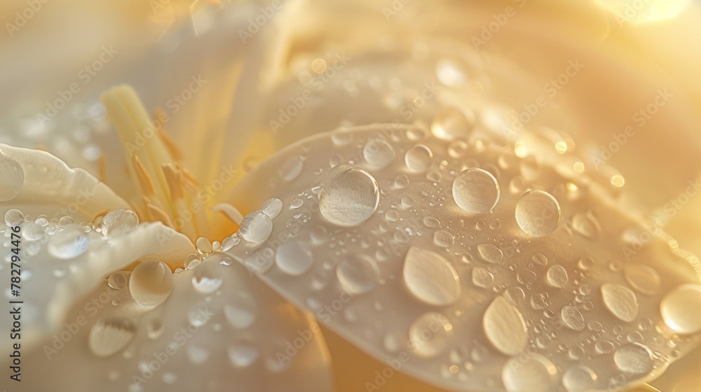 The delicate balance of water droplets on a jasmine petal The delicate balance of water droplets on a jasmine petal