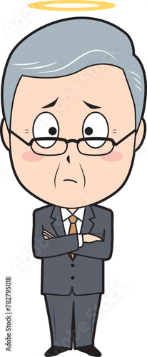 腕を組んで困る故人ビジネスマン