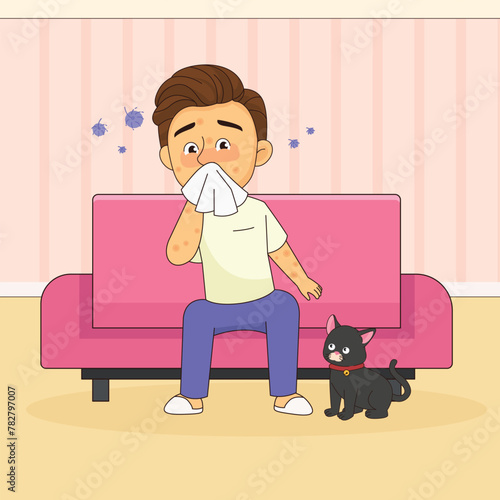 man suffer of cough and asthma symptoms at home