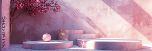 Pastel Podium in Minimalist D Scene Highlights Product with Gradient Lighting and Reflection photo