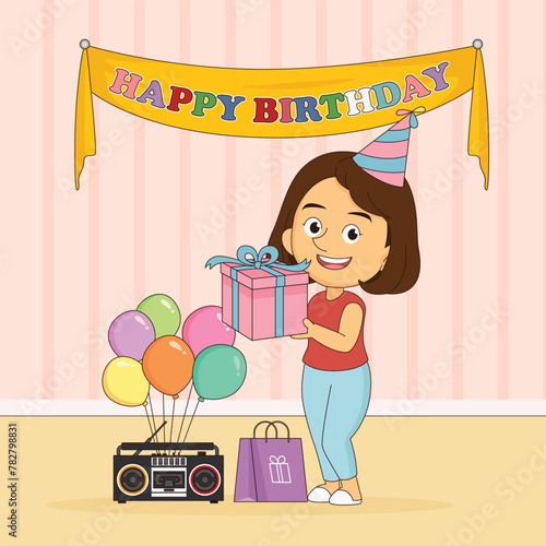 Happy birthday girl with elements clipart vector