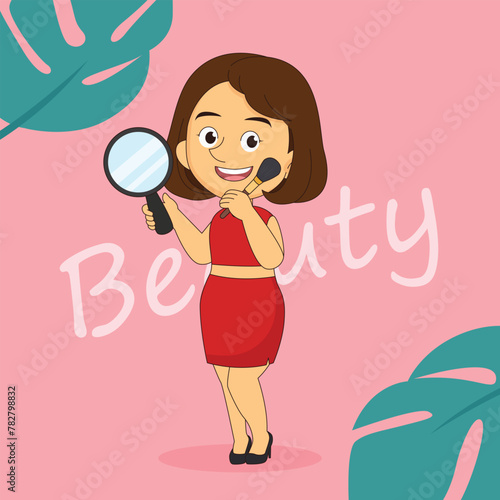 Young woman doing makeup. illustrations.