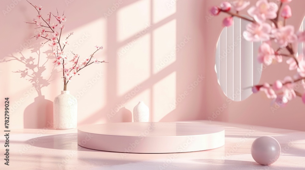 Elegant Minimalist D Podium in Serene Pastel Ambiance for Sophisticated Product Display Elegant Minimalist D Podium in Serene Pastel Ambiance for Sophisticated Product Display