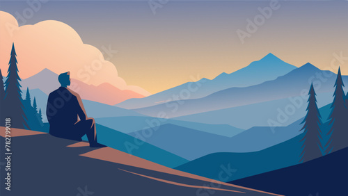 On a hilltop a lone figure sits a the tall trees their weathered face bathed in the soft light of dawn. As they take in the peaceful