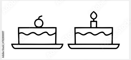 Stencil cake icon isolated. Doodle cake for birthday celebration with candle. Vector stock illustration. EPS 10