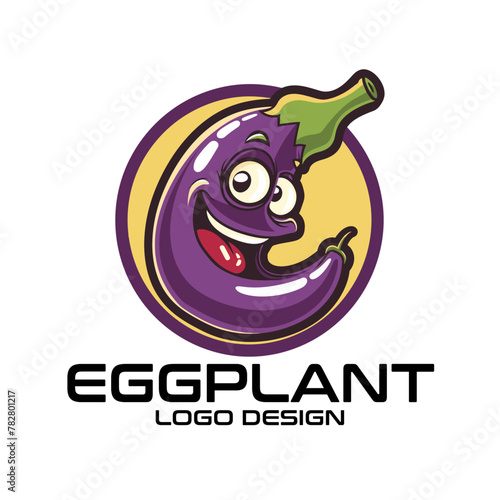Eggplant Cartoon Vector Logo Design