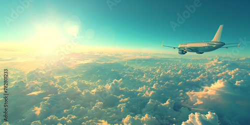 A white airplane is flying through a cloudy sky