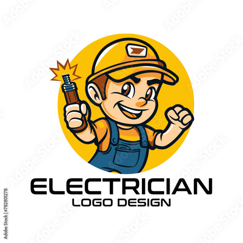 Electrician Cartoon Vector Logo Design