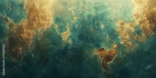 A blue and gold space background with stars and a planet