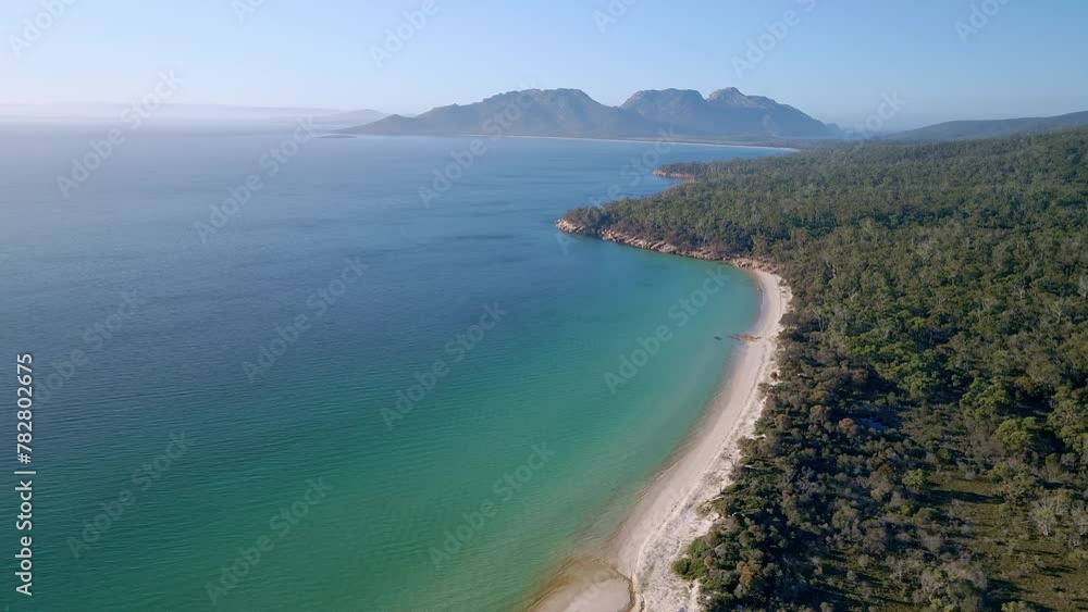 Schouten Island From Cooks Beach In Freycinet, Tasmania, Australia. - aerial shot Schouten Island From Cooks Beach In Freycinet, Tasmania, Australia. - aerial shot