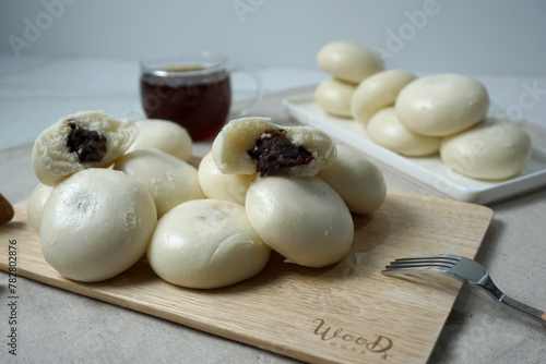 Obraz na płótnie steamed bun with red bean paste filling