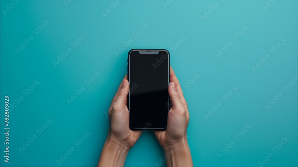 Person holding smartphone, engaged in communication, business, and technology, displaying screen, with empty space around Person holding smartphone, engaged in communication, business, and technology, displaying screen, with empty space around