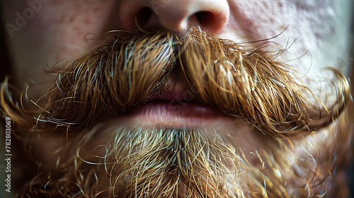 A close-up of a mans face with a stylish moustache, showcasing the intricate details of facial hair