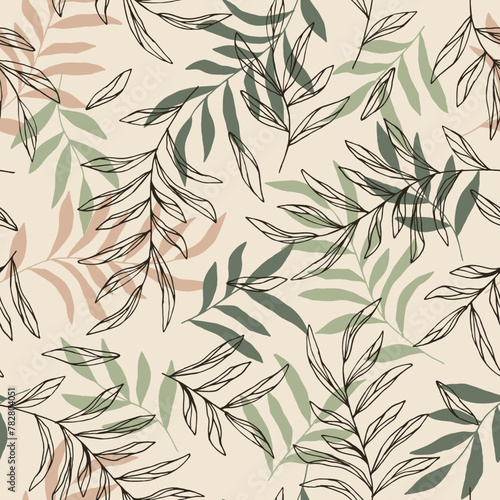 Seamless pattern with green leaves sketch. For wrapping paper. Ideal for wallpaper, surface textures, textiles.