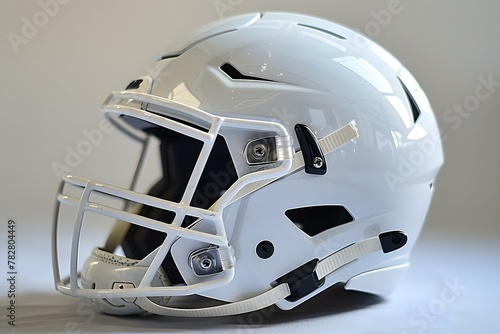 Minimalist White American Football Helmet on White. Concept Sports Photography, Minimalist Style, American Football Equipment, White Background, Product Photography
