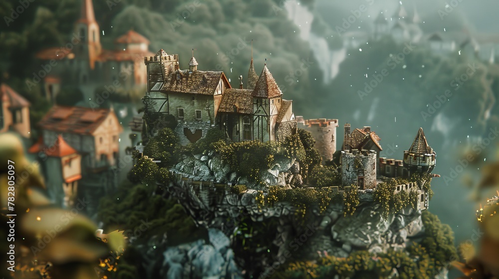 Tilt shift medieval fantasy landscape
