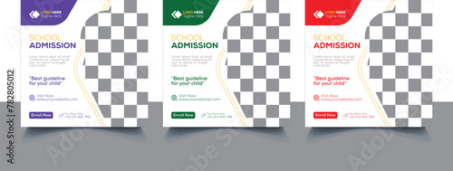 School Admission Social Media Post Banner Promotion Ads | Educational Social Media Most Square Flyer Back To School | Web Banner Design Template With Various Colors Bundle