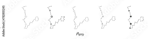 Set of vector doodle Pisces astrology sign. Isolated on a white background. Simple line icon of Pisces with different details.