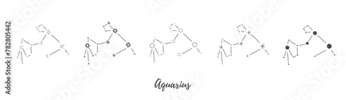 Set of vector doodle Aquarius astrology sign. Isolated on a white background. Simple line icon of Aquarius with different details.