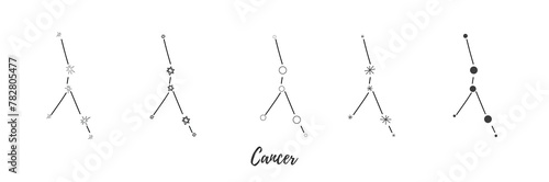 Set of vector doodle Cancer astrology sign. Isolated on a white background. Simple line icon of Cancer with different details.