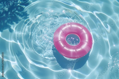 Colorful swimming rings floating in a blue swimming pool, summer background, swimming pool in summer, summer holidays