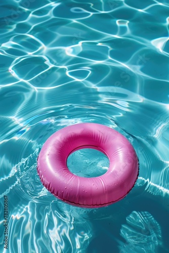 Colorful swimming rings floating in a blue swimming pool, summer background, swimming pool in summer, summer holidays