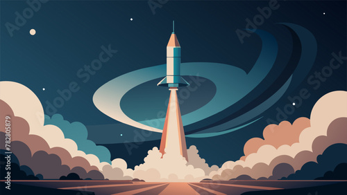 With a deafening roar the Spiral Voyager lifts off from its launch pad shrouded in billowing grey smoke. In a matter of seconds it disappears