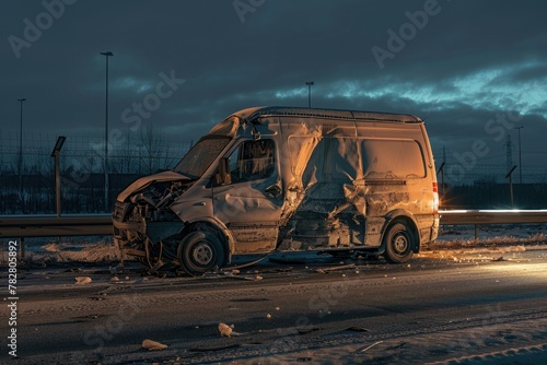 Car accident scene on the highway, car hit hard