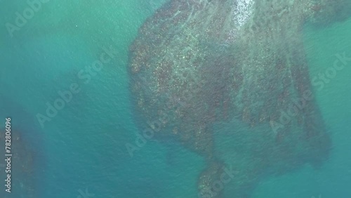The Puerto Viejo Reef in Talamanca, Costa Rica. Amazing forward overhead shot: from the crystalline sea to the beach, then the forest and the tourist resorts.
 photo