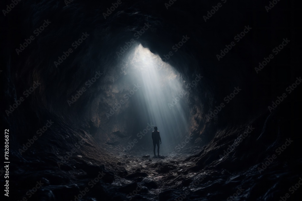 Isolation in Dark Cave - obrazy, fototapety, plakaty 
