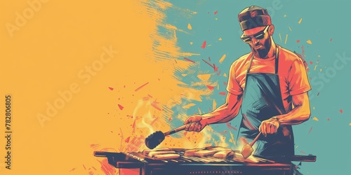 Back Yard BBQ Illustration With Copy Space - Lifestyle Concept